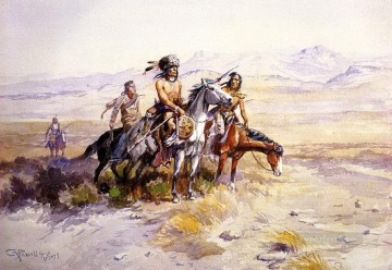 アメリカインディアン Painting - 敵国にて 1899年 チャールズ・マリオン・ラッセル アメリカ・インディアン